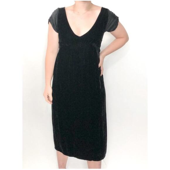 Chan Luu Women’s Black Velvet Satin Tie Back Midi Shift Dress size Small - Picture 1 of 7